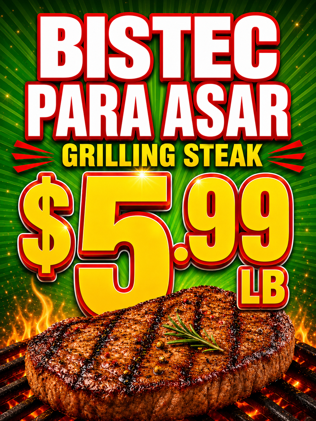 Weekly special: grilling steak / Especial semanal: bistec para asar — $5.99/lb